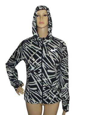 Nike Hoodie Womens Large Shield Impossibly Light Black Palm Print Running Jacket